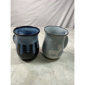 Tag Hand Warming Mugs Falling Snow Reindeer & Reactive Glaze